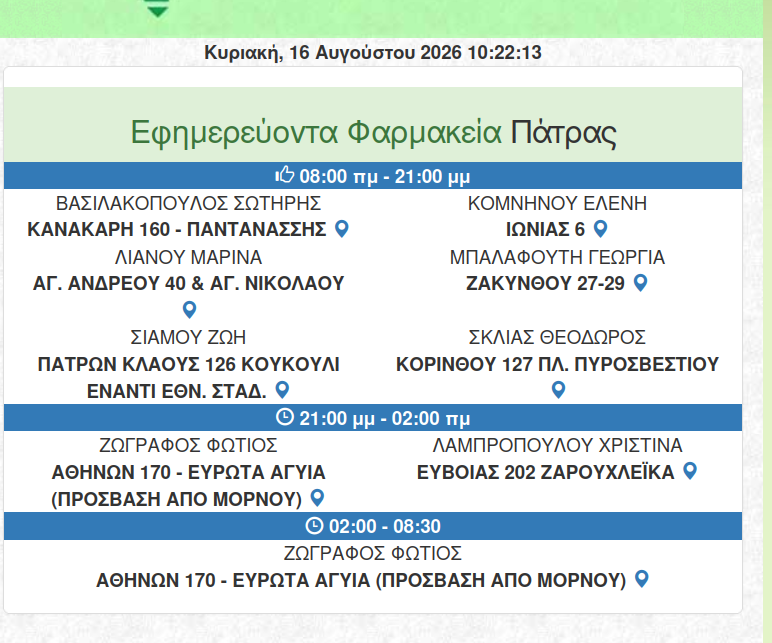 farmakeia dianykterefsi