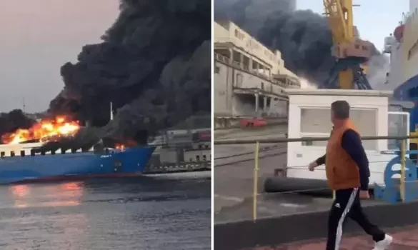 Τουρκικό πλοίο στις φλόγες μετά από ρωσική επίθεση στην Οδησσό